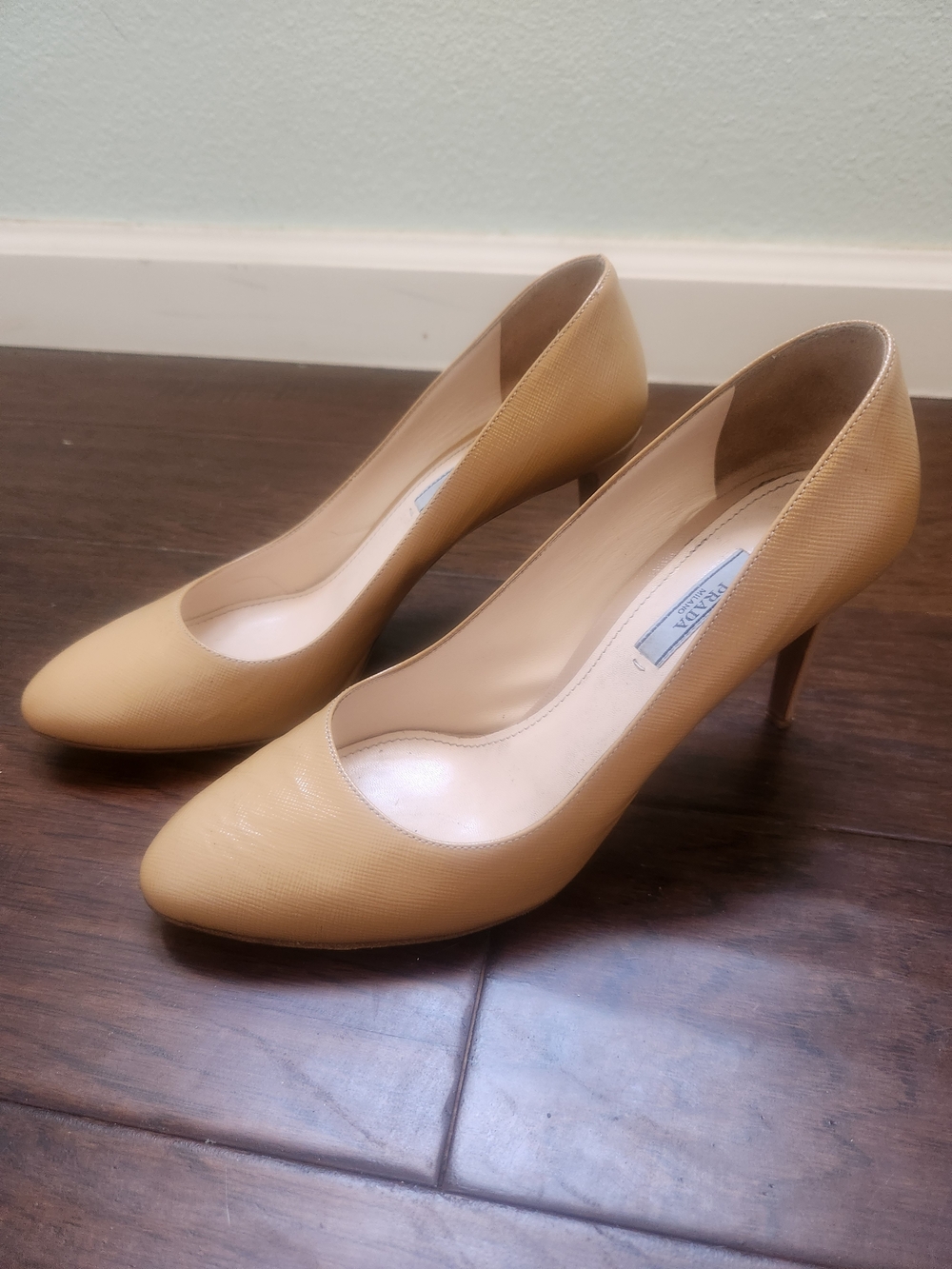 Prada Women's Tan Leather Pointed-Toe Pumps - Picture 1 of 6